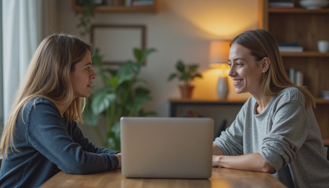 Parent and teen having a supportive conversation after image misuse
