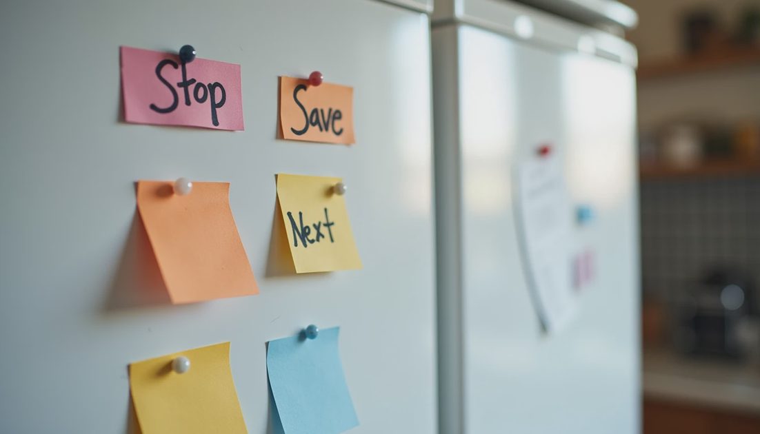 Household board with Stop, Save, and Next columns