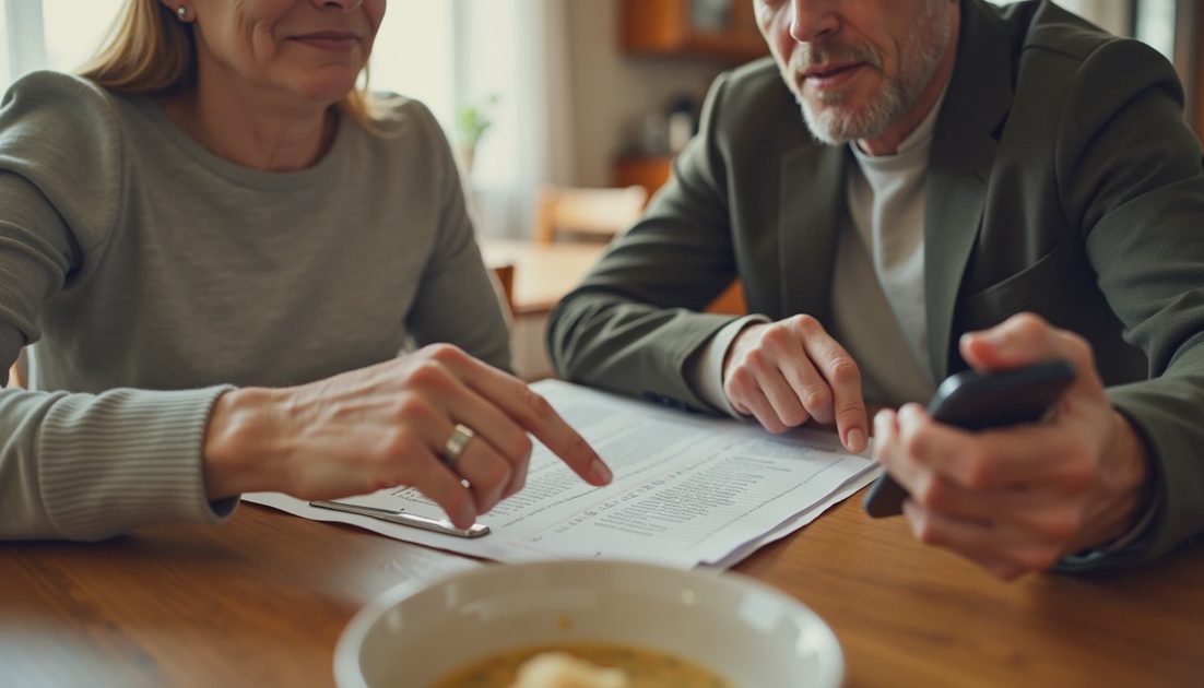 Couple practicing the family emergency sheet at the table